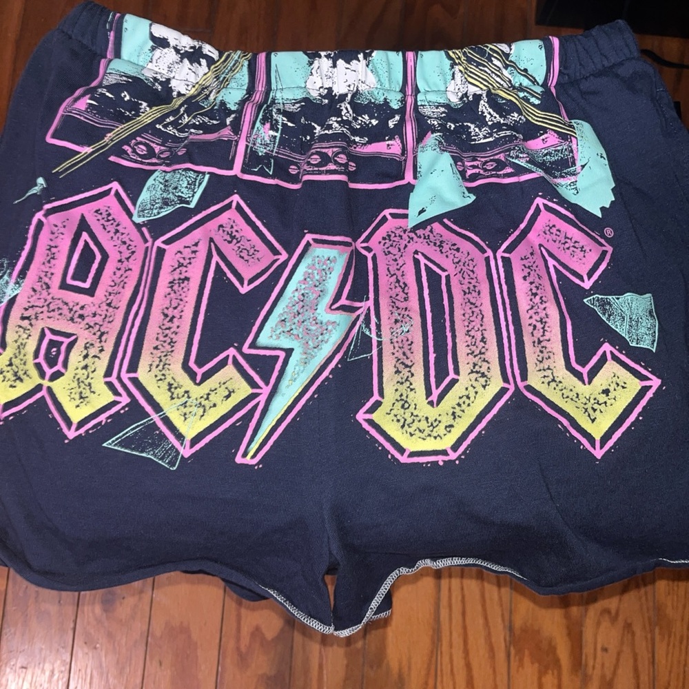 AC/DC Women's Athletic Shorts - Black with Pink and Yellow